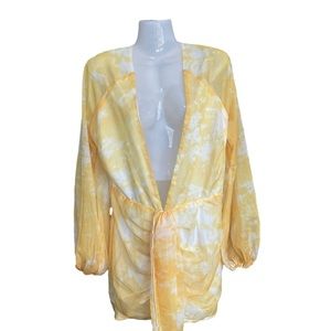 Pretty Little Thing Chartreuse Tie Dye Chiffon long sleeve bodycon size 8